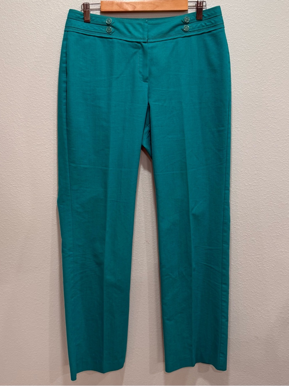 Larry Levine Teal Straight-Leg Dress Pants Size 10 Cotton Blend Like New